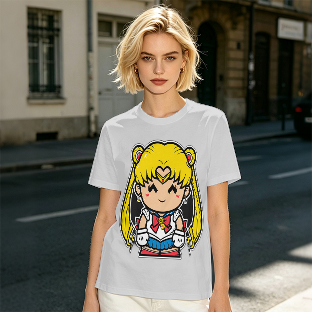 Olive T-shirt with Chibi Sailor Moon Graphic Print