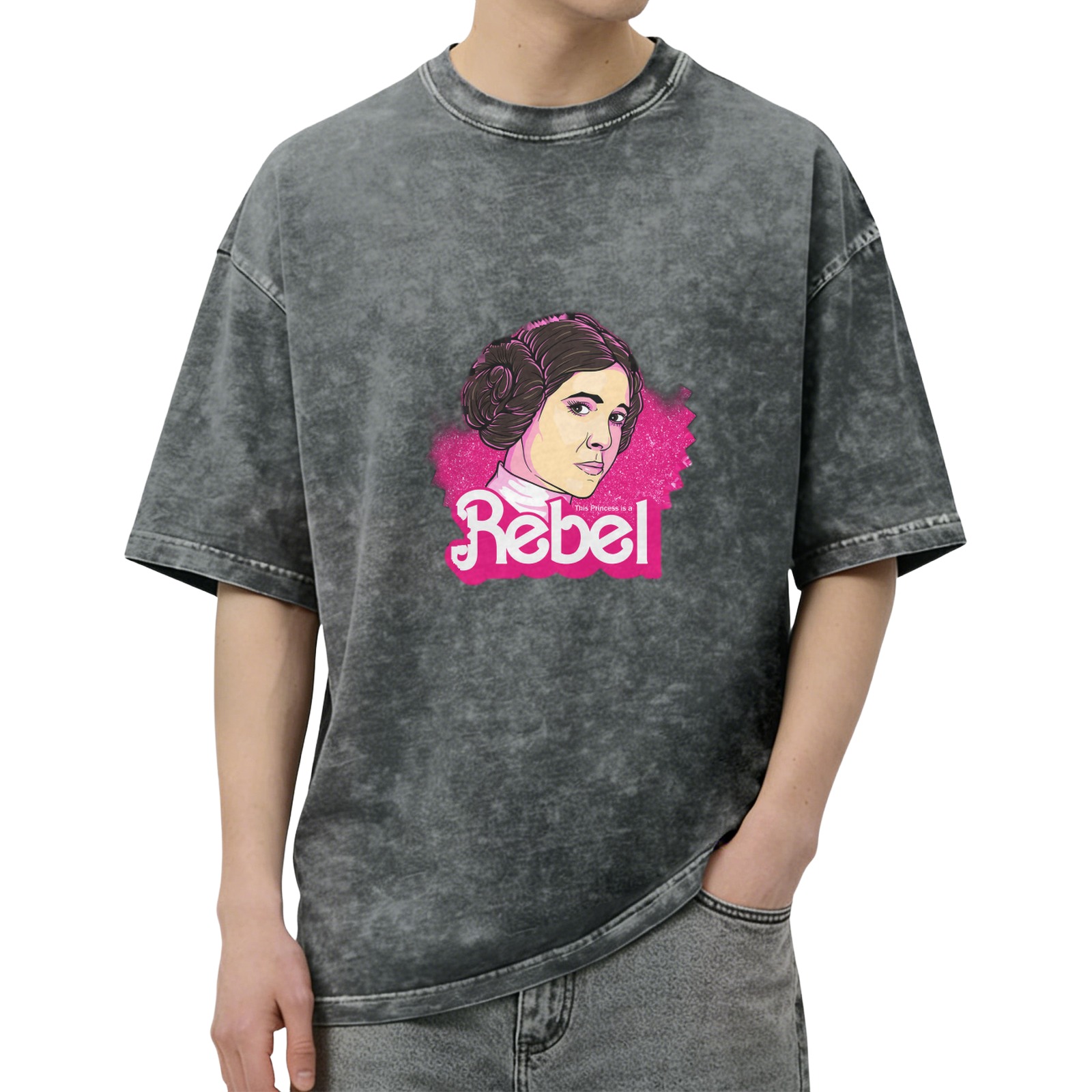 Washed Black T-Shirt with Princess Leia Rebel Graphic