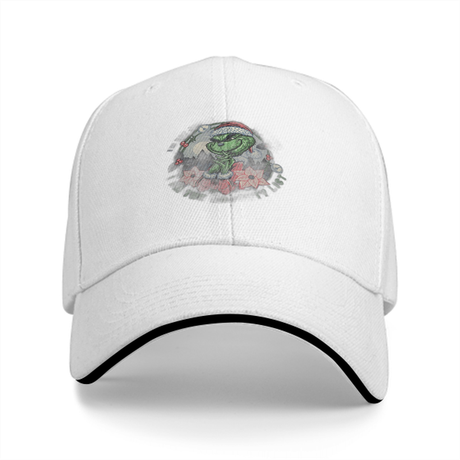 Black Baseball Cap With Grinch Christmas Wreath Graphic