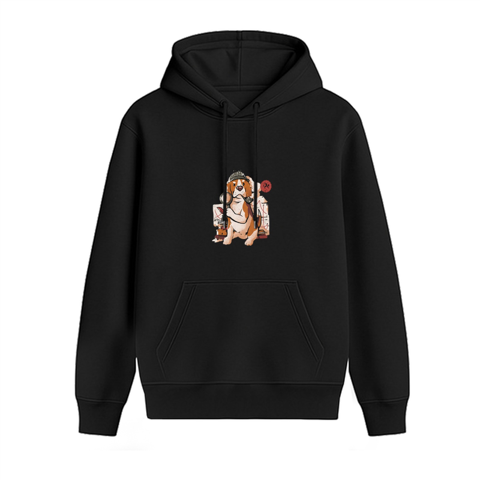 Black Hoodie With Beagle Dog Detective Graphic Print