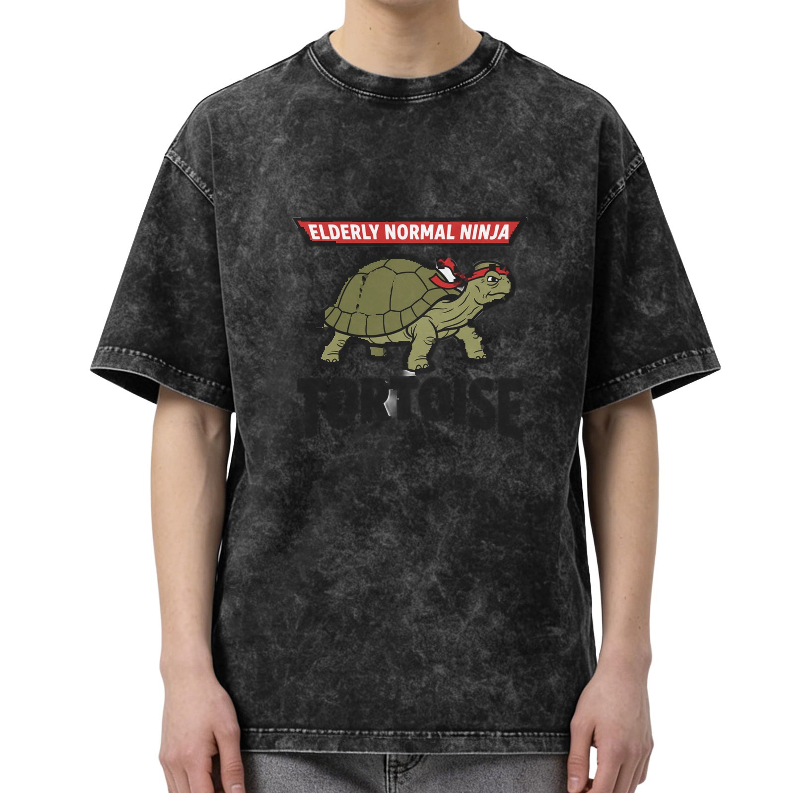 Elderly Normal Ninja Tortoise Graphic Stonewashed T-Shirt