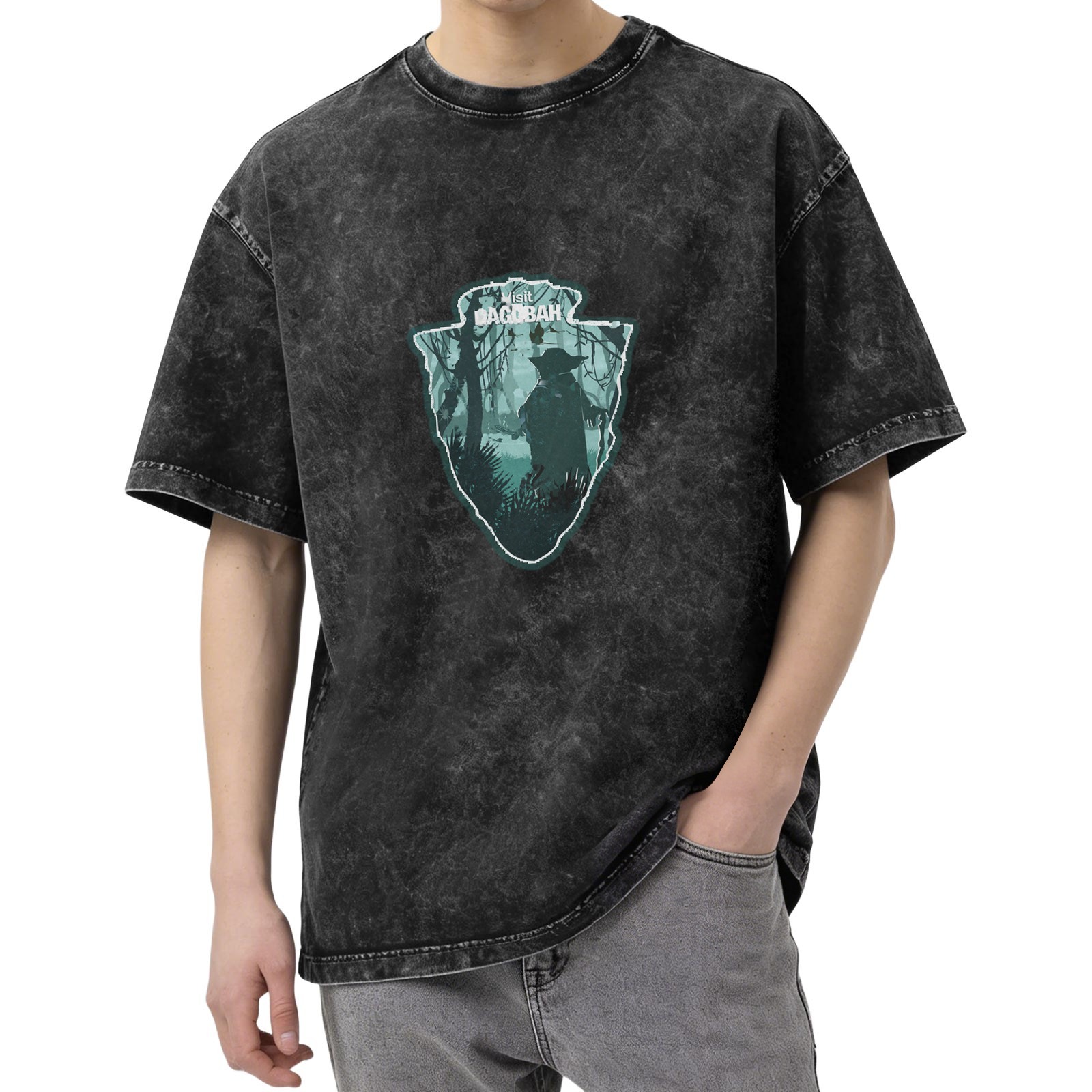 Star Wars Dagobah Yoda Silhouette Stonewashed Black T-Shirt