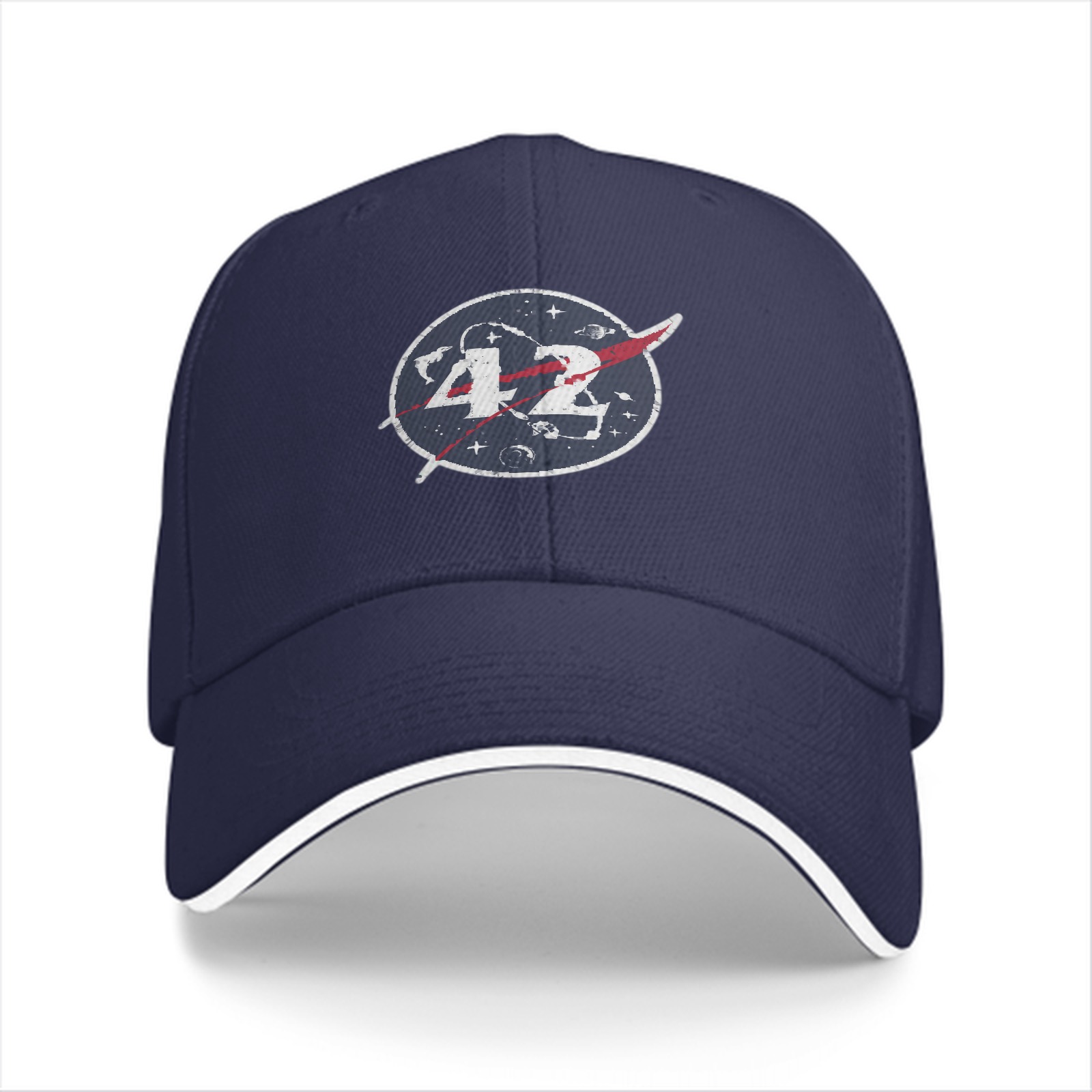 Black baseball cap with space themed number 42 logo