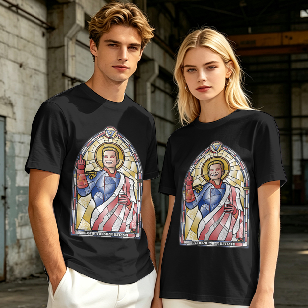 Olive T-Shirt With Homelander Stained Glass Style Print
