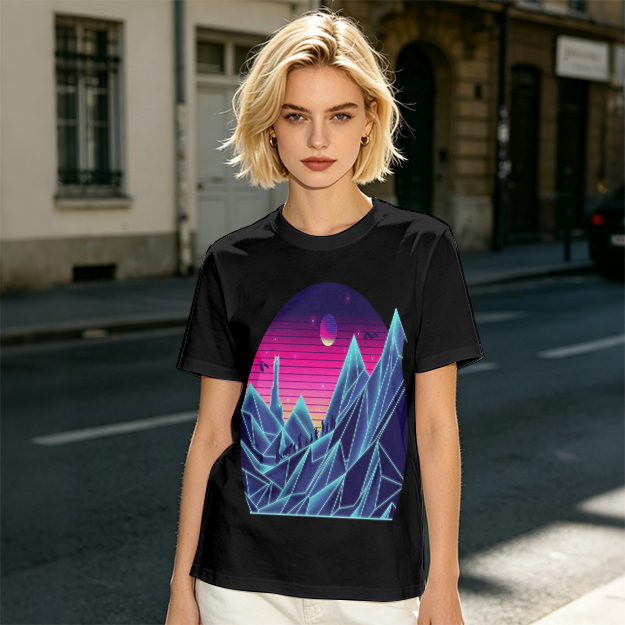 Olive T-Shirt With Synthwave Crystal Mountain Sunset Art