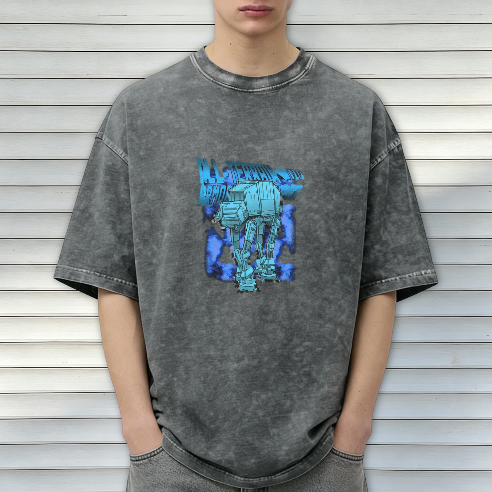 Washed Black T-Shirt With Star Wars AT-AT Walker Graphic