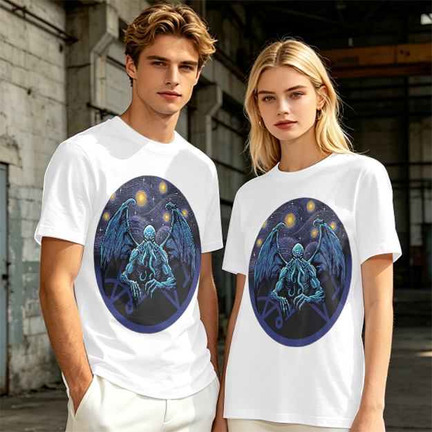Olive T-Shirt with Cthulhu Starry Night Graphic Print