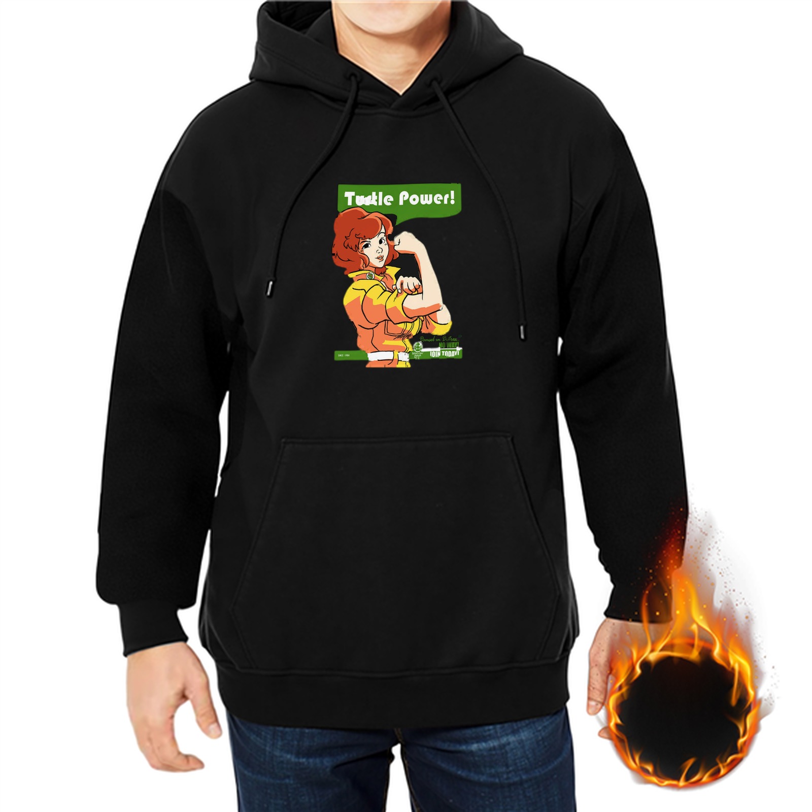 Black Hoodie With April O'Neil Turtle Power Graphic Print