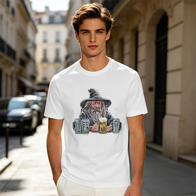 Gandalf with Beer Mugs Funny Wizard Graphic T-Shirt