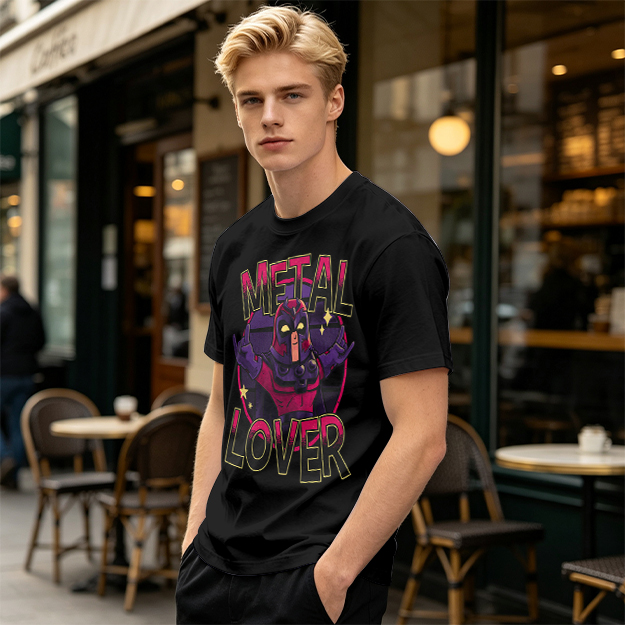 Olive Green T-Shirt with Metal Lover Super Villain Graphic