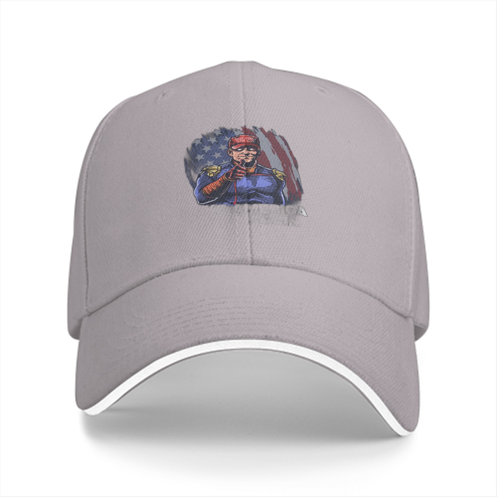 Black baseball cap with patriotic superhero graphic print