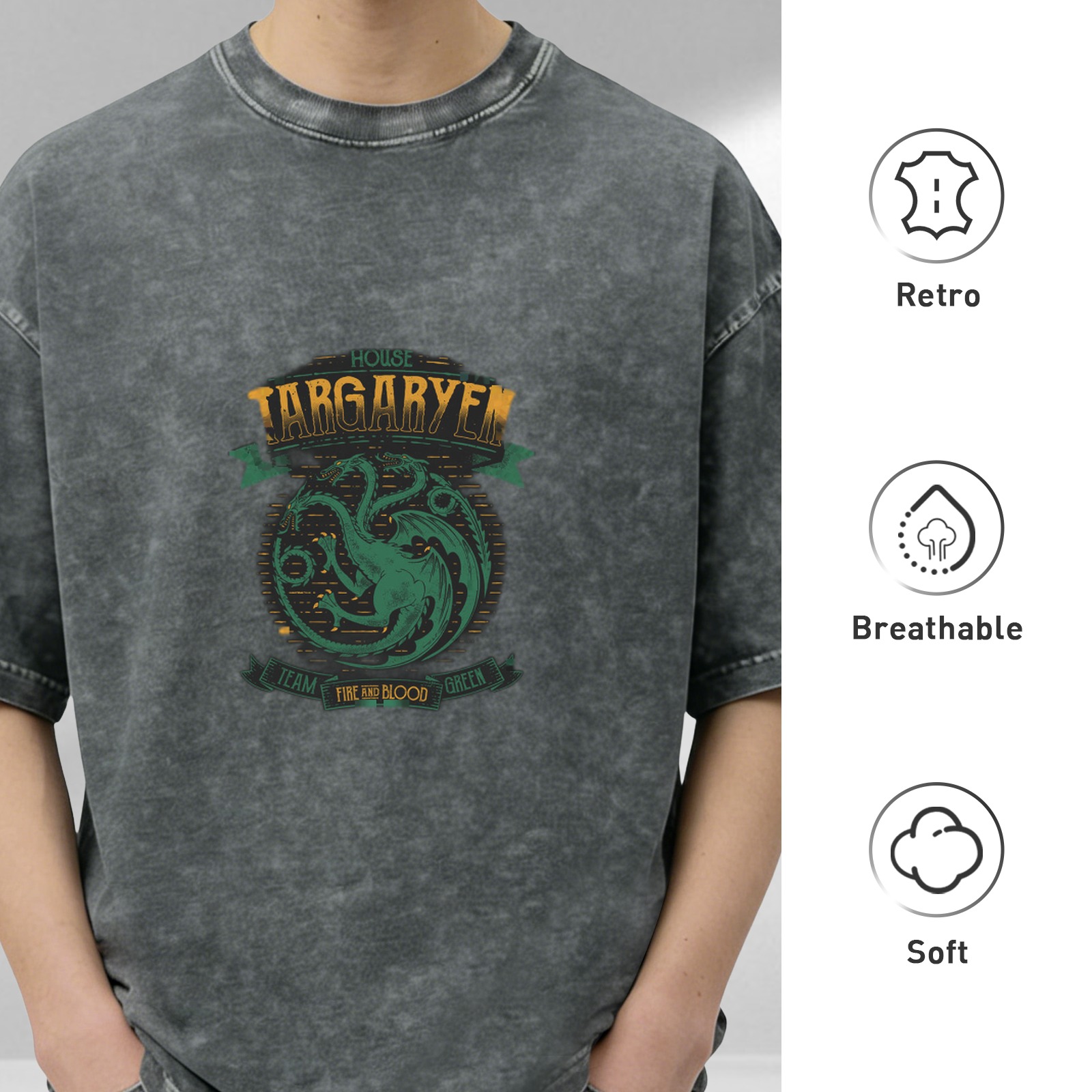 House Targaryen Team Green Fire and Blood Vintage T-Shirt