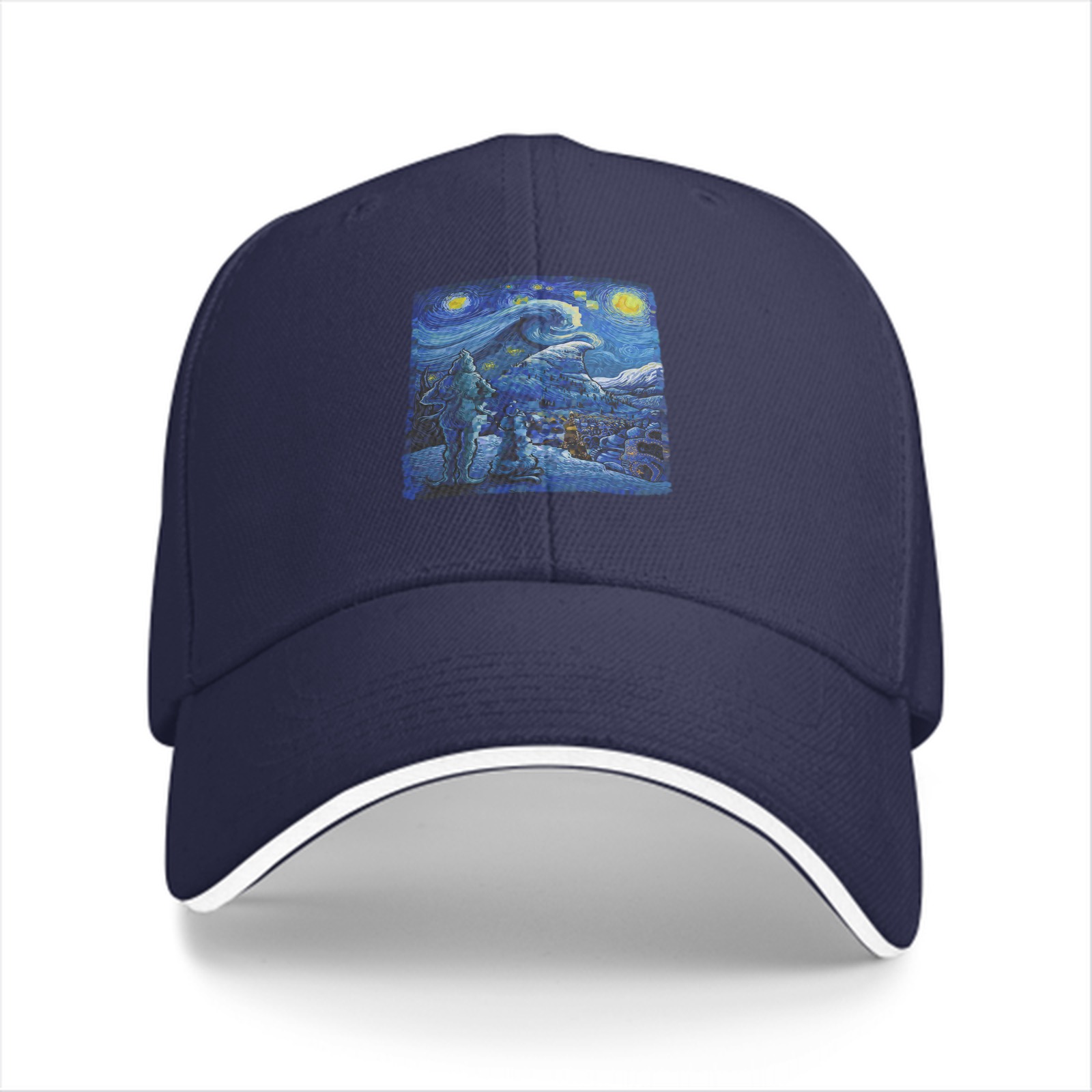 Black Baseball Cap with Starry Night Art Print