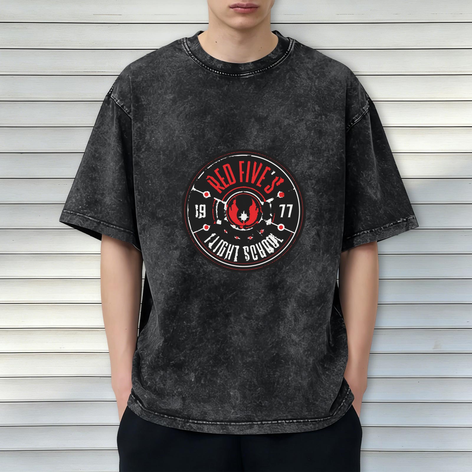 Red Five's Flight School 1977 Acid Wash Graphic T-Shirt