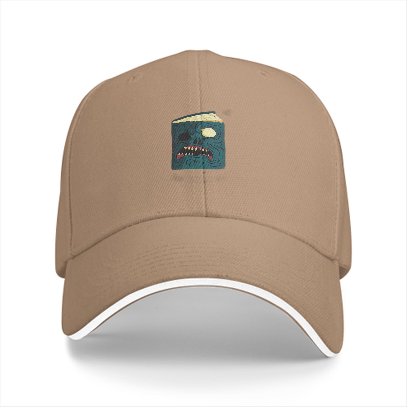Black Baseball Cap With Square Zombie Monster Face Graphic