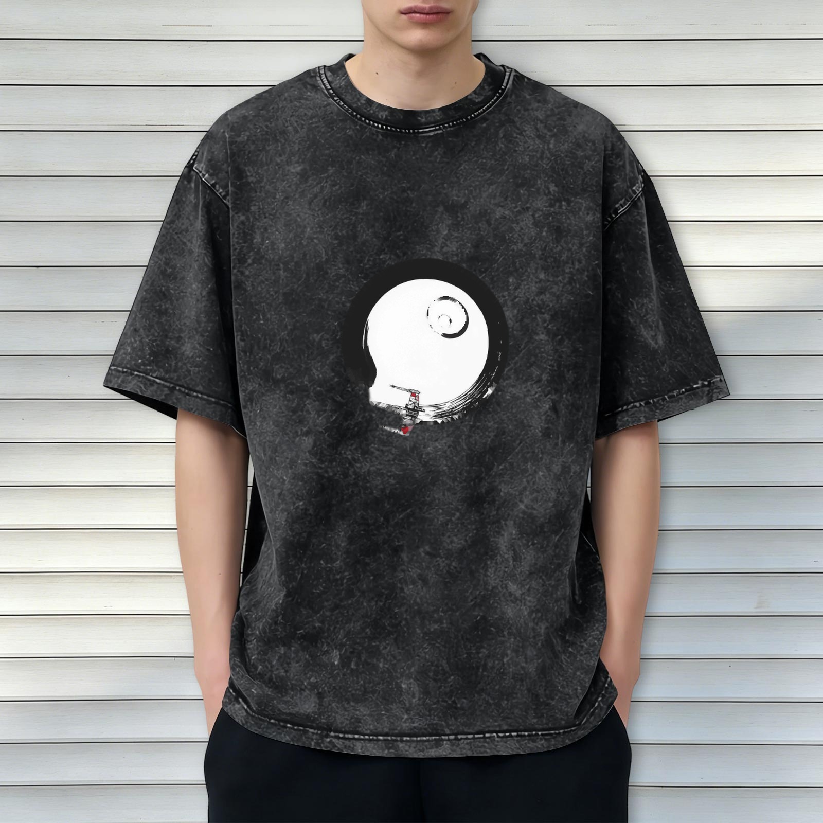 Washed black graphic t-shirt with Death Star and X-wing design