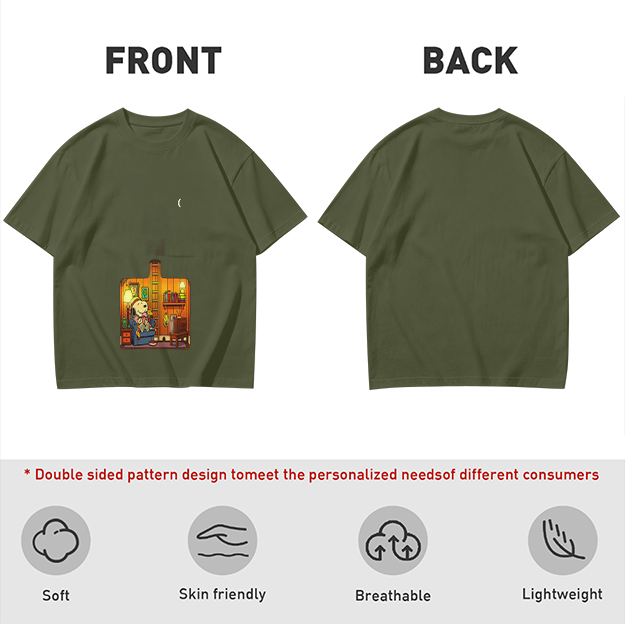 Olive T-Shirt With Cozy Dog In Room Graphic Print
