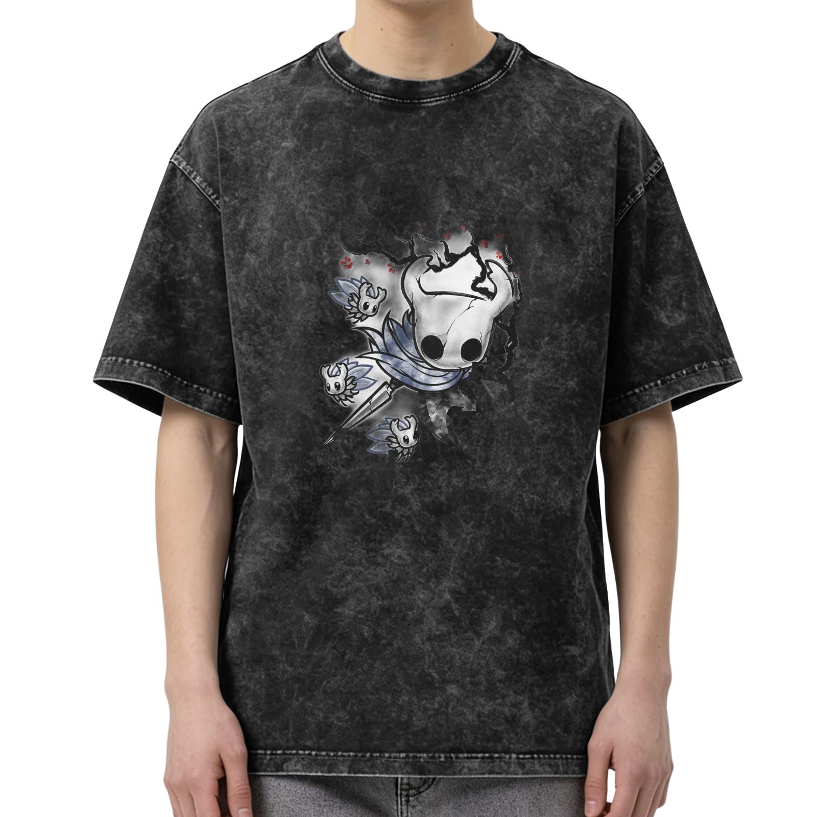 Hollow Knight Themed Dark Wash Graphic T-Shirt