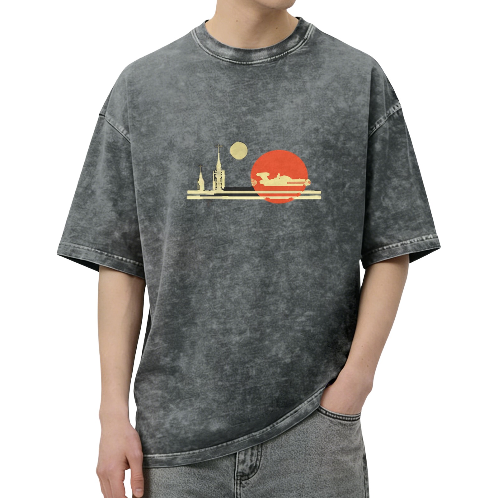 Star Wars Tatooine Sunset Graphic Oversized Stone Wash T-Shirt