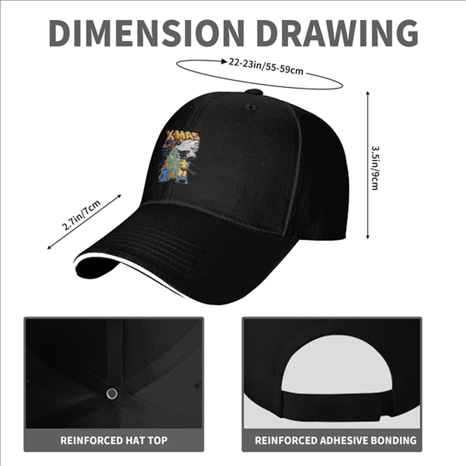 Black baseball cap with X-Men X-Mas Christmas tree graphic