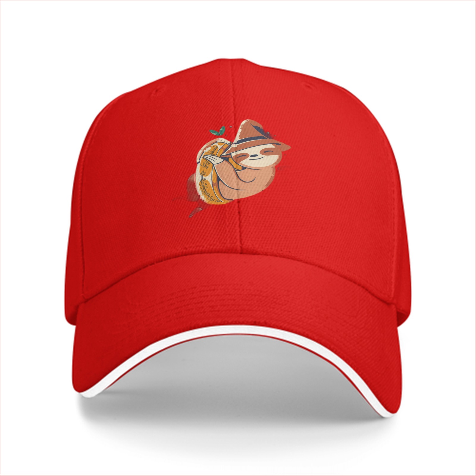 Black Baseball Cap With Cute Sloth Hugging Pumpkin Print