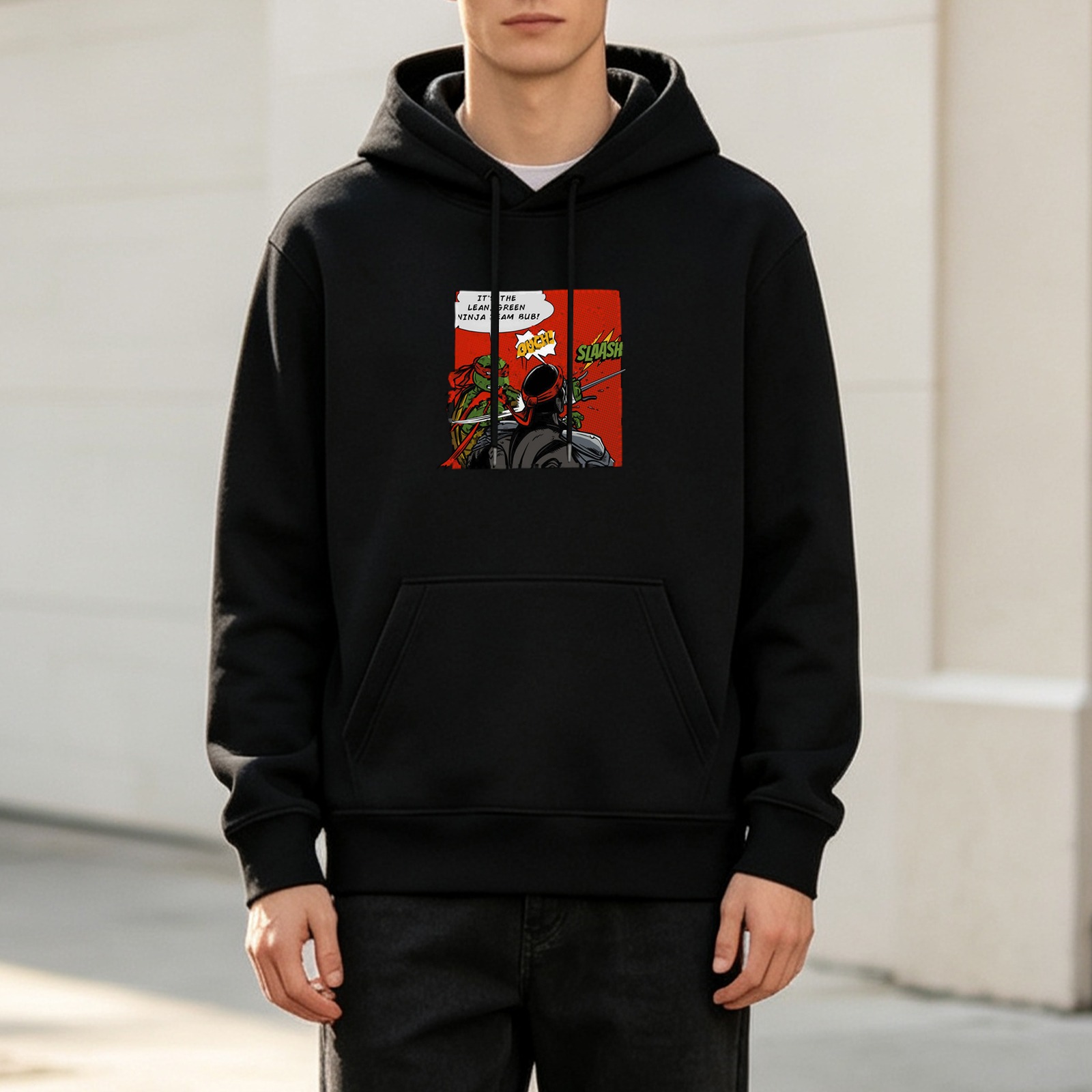 Black hoodie with Teenage Mutant Ninja Turtles comic print