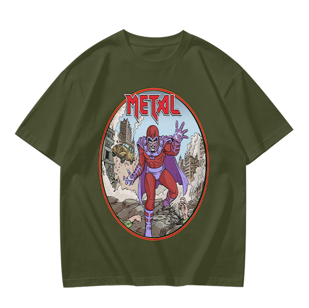 Olive T-shirt with Magneto Metal Comic Art Print