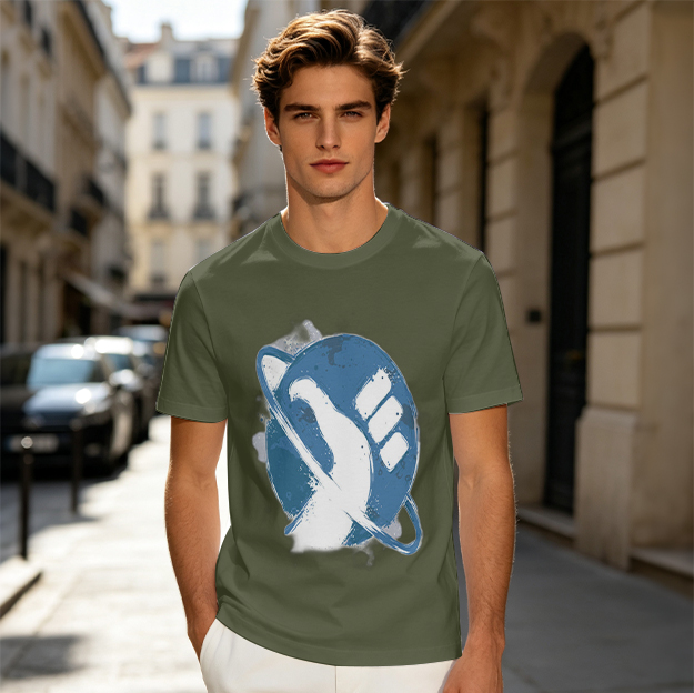 Olive Green T-Shirt with Saturn Fist Graphic Print