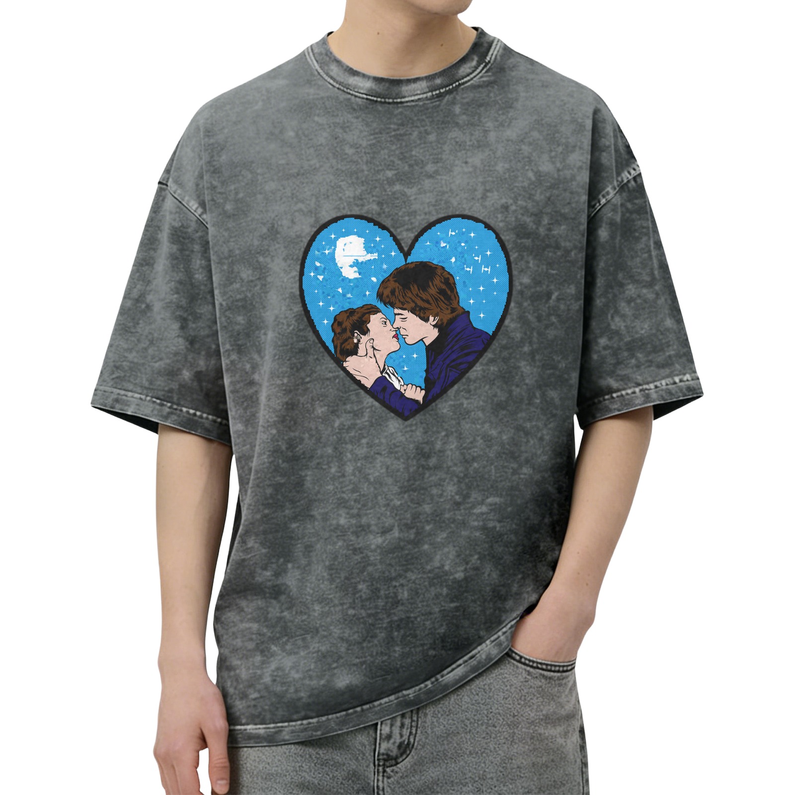Star Wars themed heart graphic t-shirt with romantic couple design