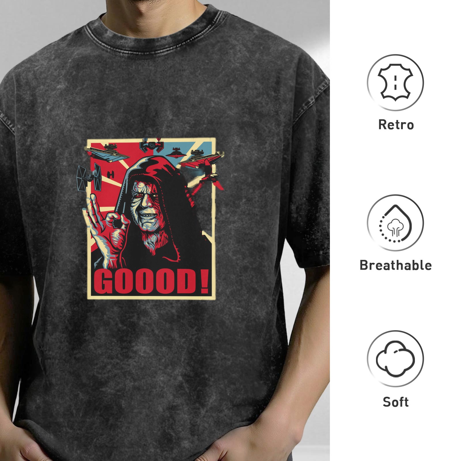Star Wars Emperor Palpatine 'GOOOD!' Graphic Print Acid Wash Oversized T-Shirt