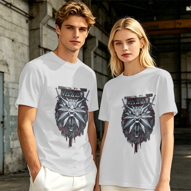 Olive Green T-Shirt With Witcher Wolf Medallion Graphic