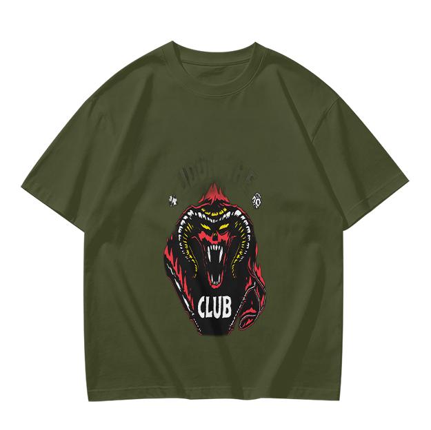 Olive Graphic T-Shirt With Demon Head And CLUB Print
