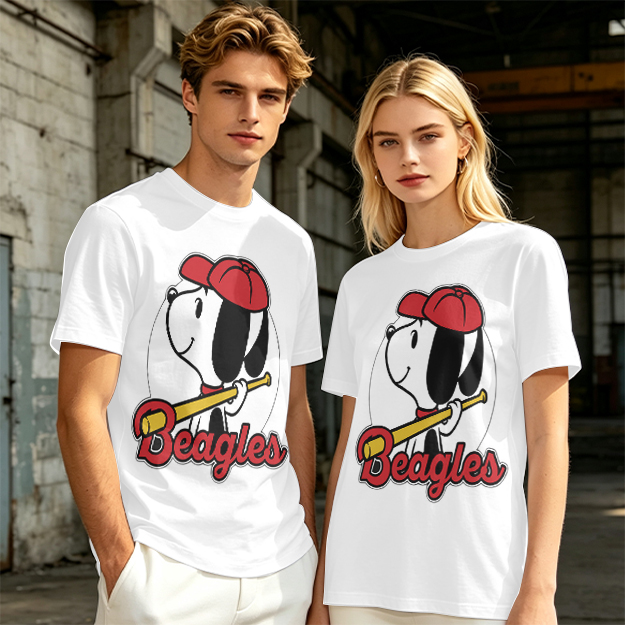 Olive green t-shirt with Snoopy baseball Beagles graphic