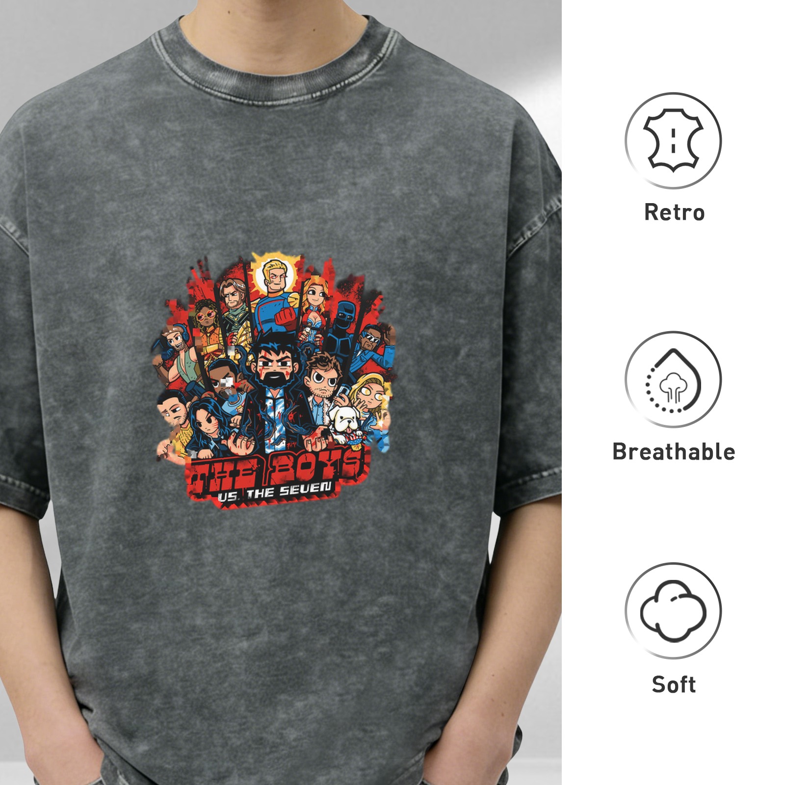 The Boys vs The Seven Cartoon Graphic Stonewashed T-Shirt
