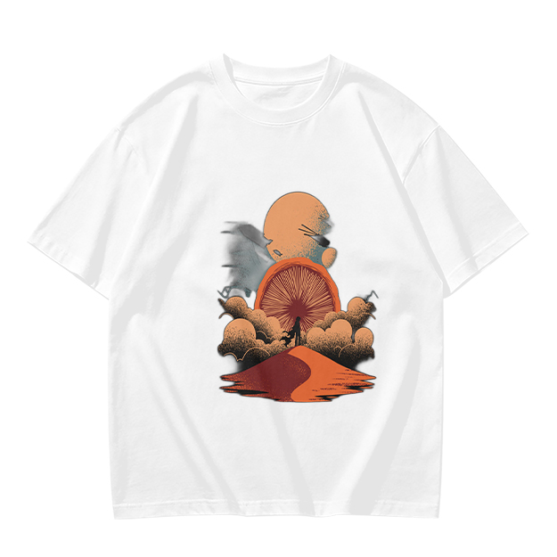 Olive T-Shirt with Surreal Desert Sunset Graphic Print