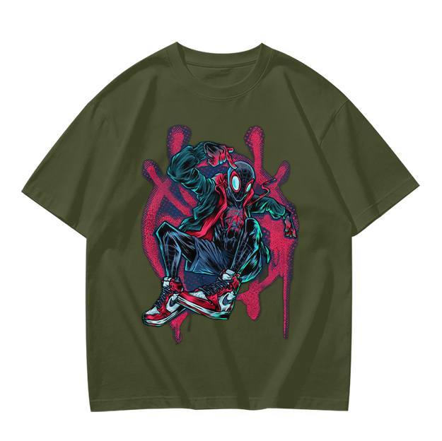 Olive T-Shirt Featuring Miles Morales Spider-Man Graffiti Art