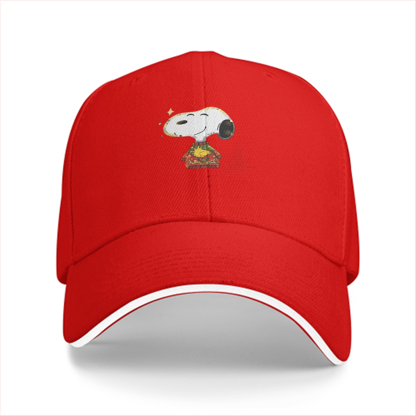 Black baseball cap with Snoopy in festive sweater design