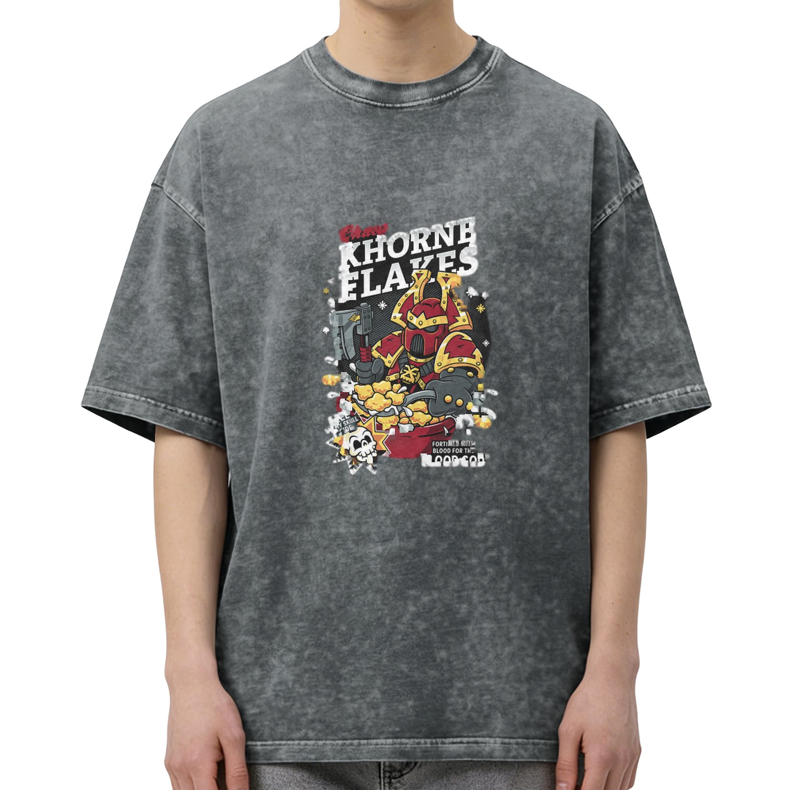 Warhammer 40k Khorne Flakes Parody Graphic Acid Wash T-Shirt
