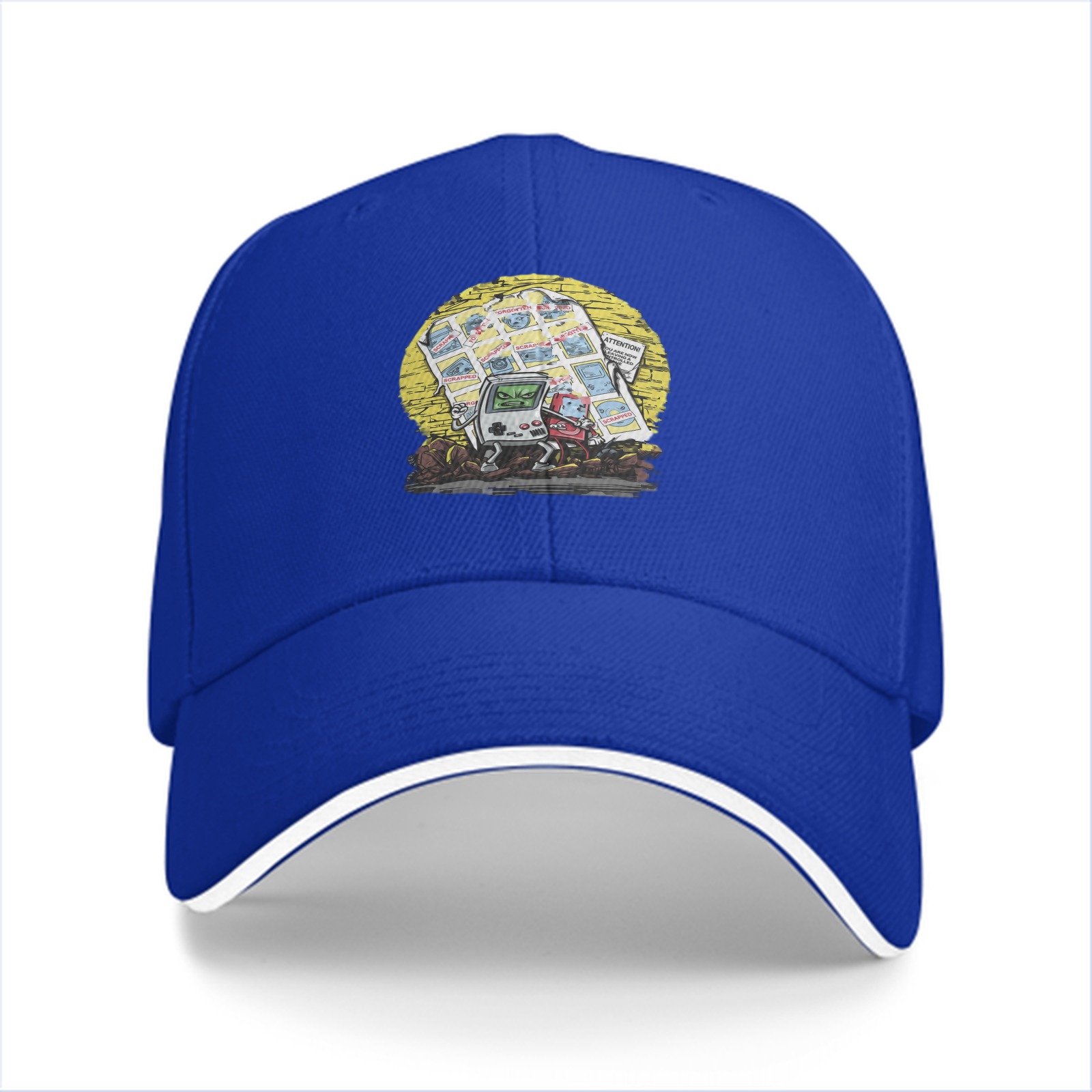 Black Baseball Cap With Retro Handheld Game Characters Graphic