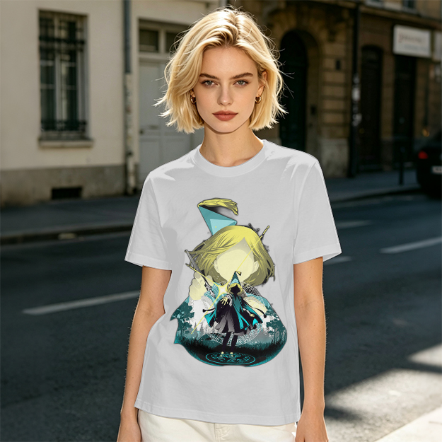 Olive T-Shirt With Chibi Wizard Anime Character Print
