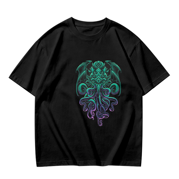 Olive Green T-Shirt With Cthulhu Octopus Dragon Graphic