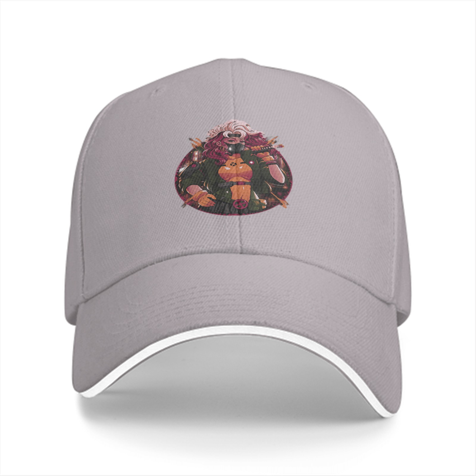 Black Baseball Cap With Anime Warrior Character Print