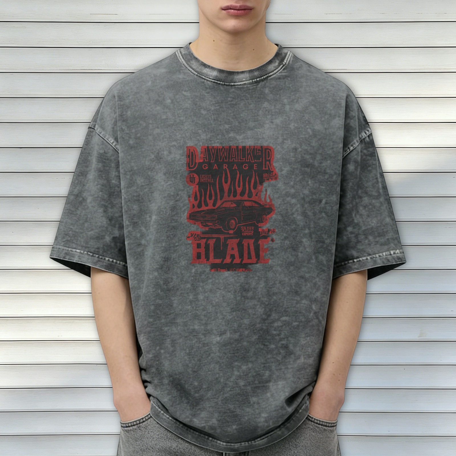 Vintage Daywalker Garage The Blade Car Flame Graphic T-Shirt