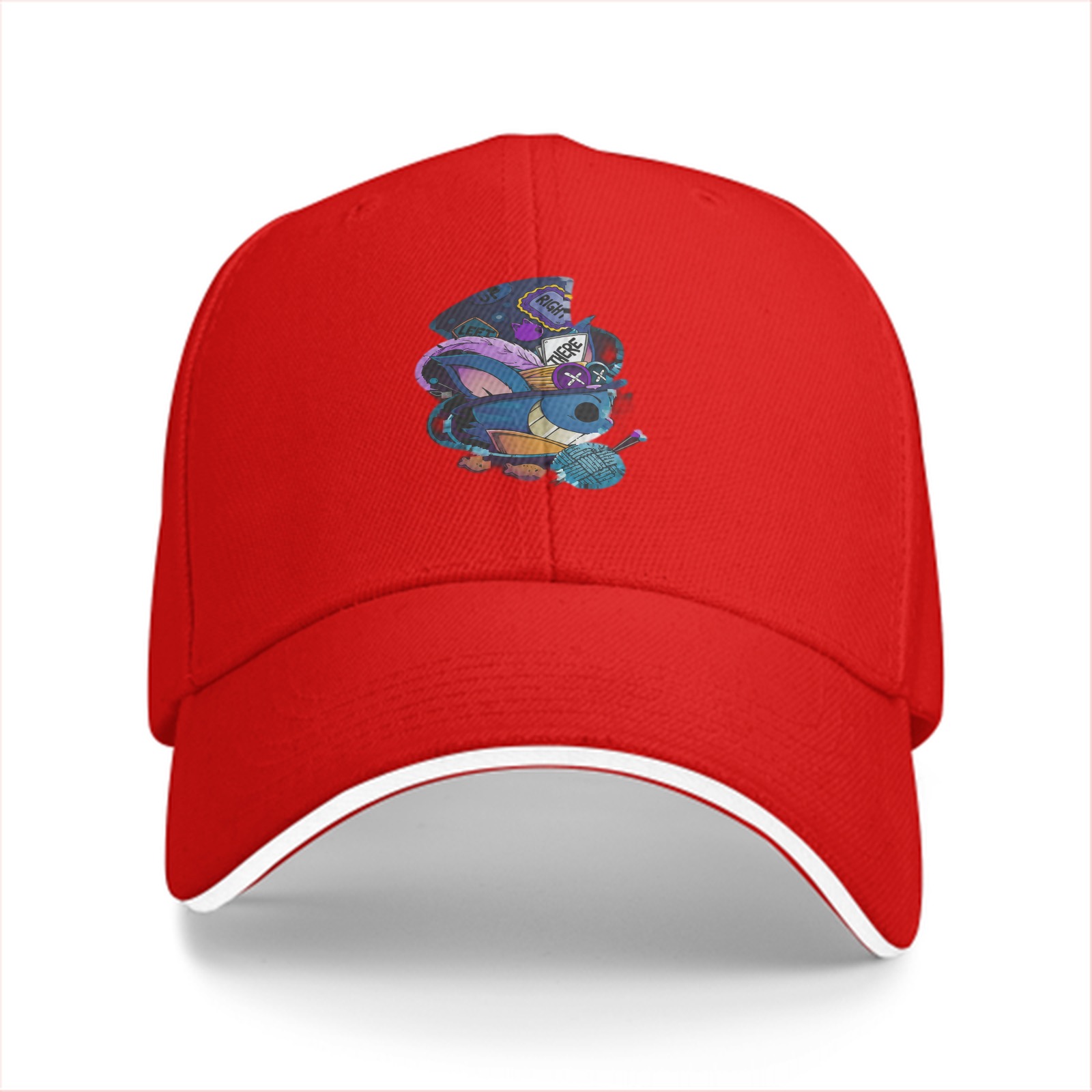 Black baseball cap with whimsical blue creature graphic