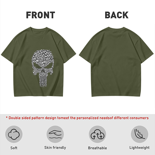 Olive T-Shirt With Punisher Skull Made Of Small Skulls