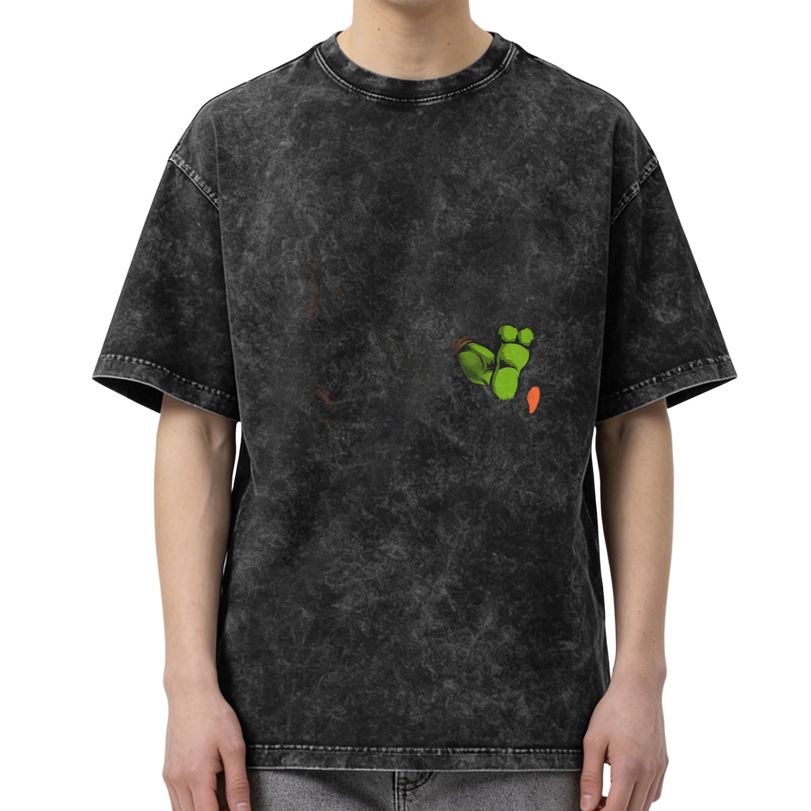 Oversized Acid Wash T-Shirt With Green Foot Print Graphic