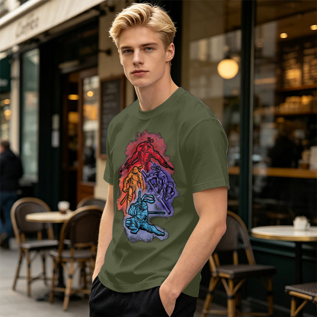 Olive T-shirt with Mutant Ninja Turtles Graphic Print