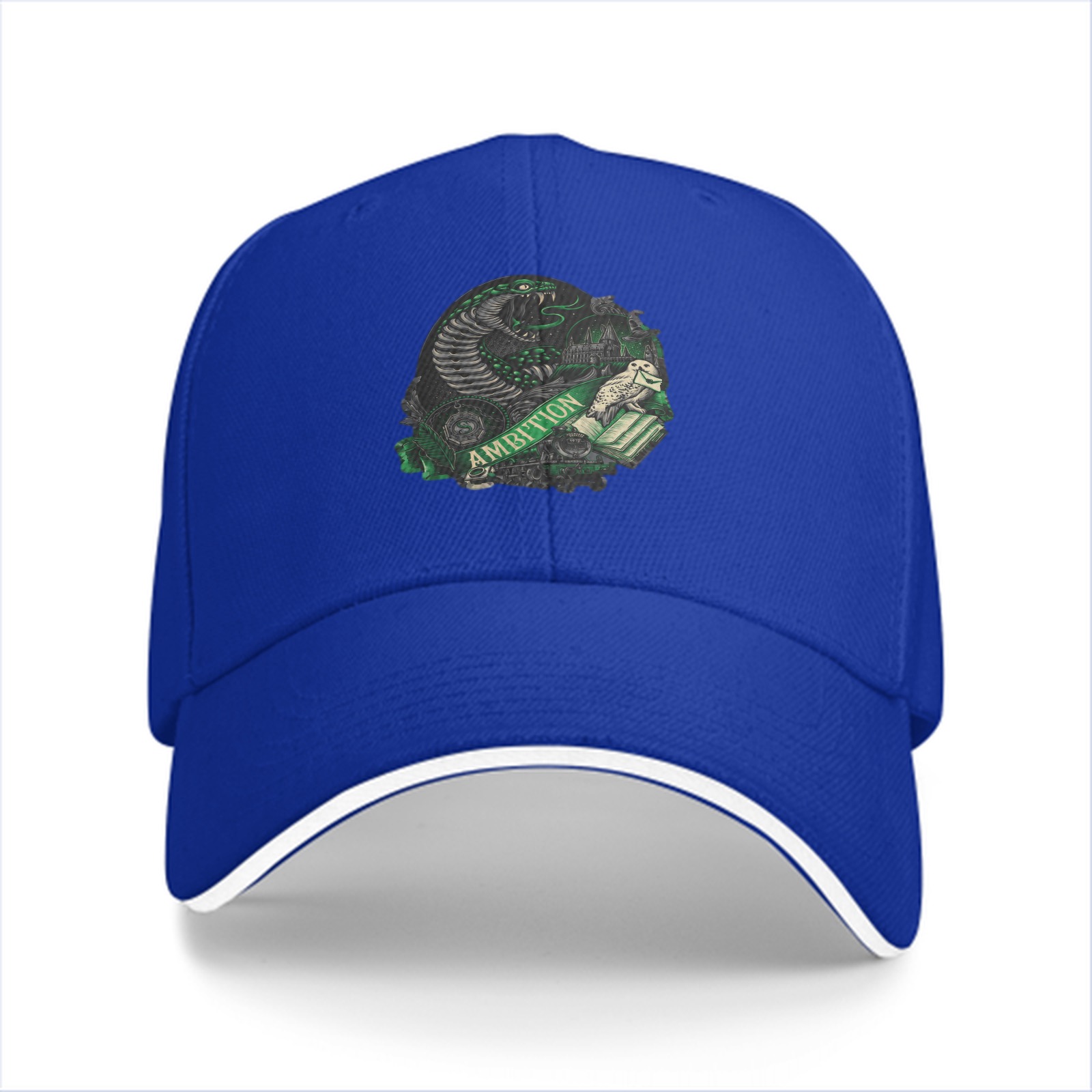 Black Baseball Cap With Slytherin Ambition Snake Crest Design