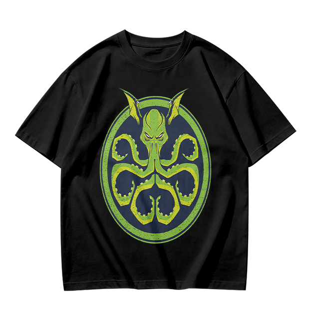 Olive Green T-Shirt with Octopus Demon Graphic Print
