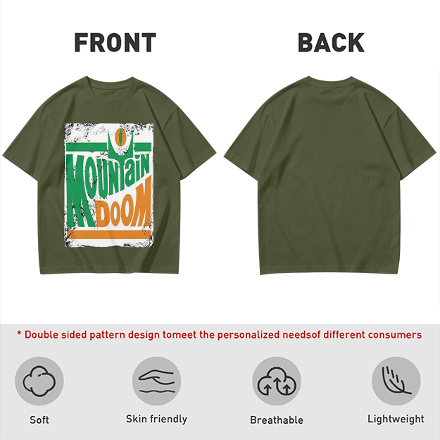 Olive T-shirt with Mountain Doom Themed Graphic Print